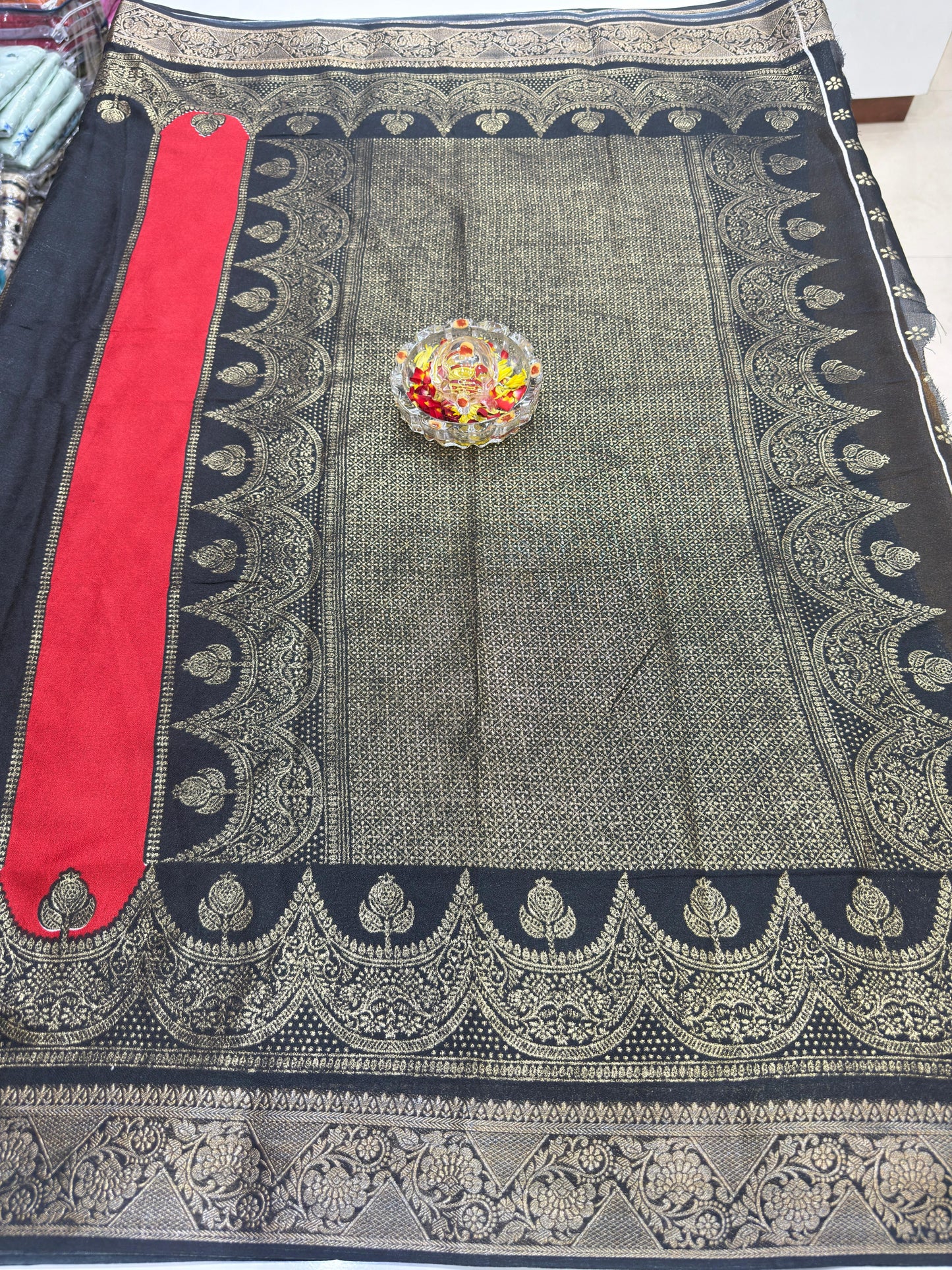 Silk Blend Saree for Women with Heavy Woven Border and Traditional Ethnic Design