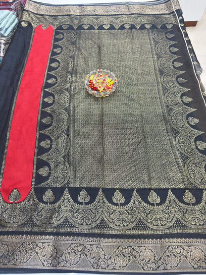Silk Blend Saree for Women with Heavy Woven Border and Traditional Ethnic Design