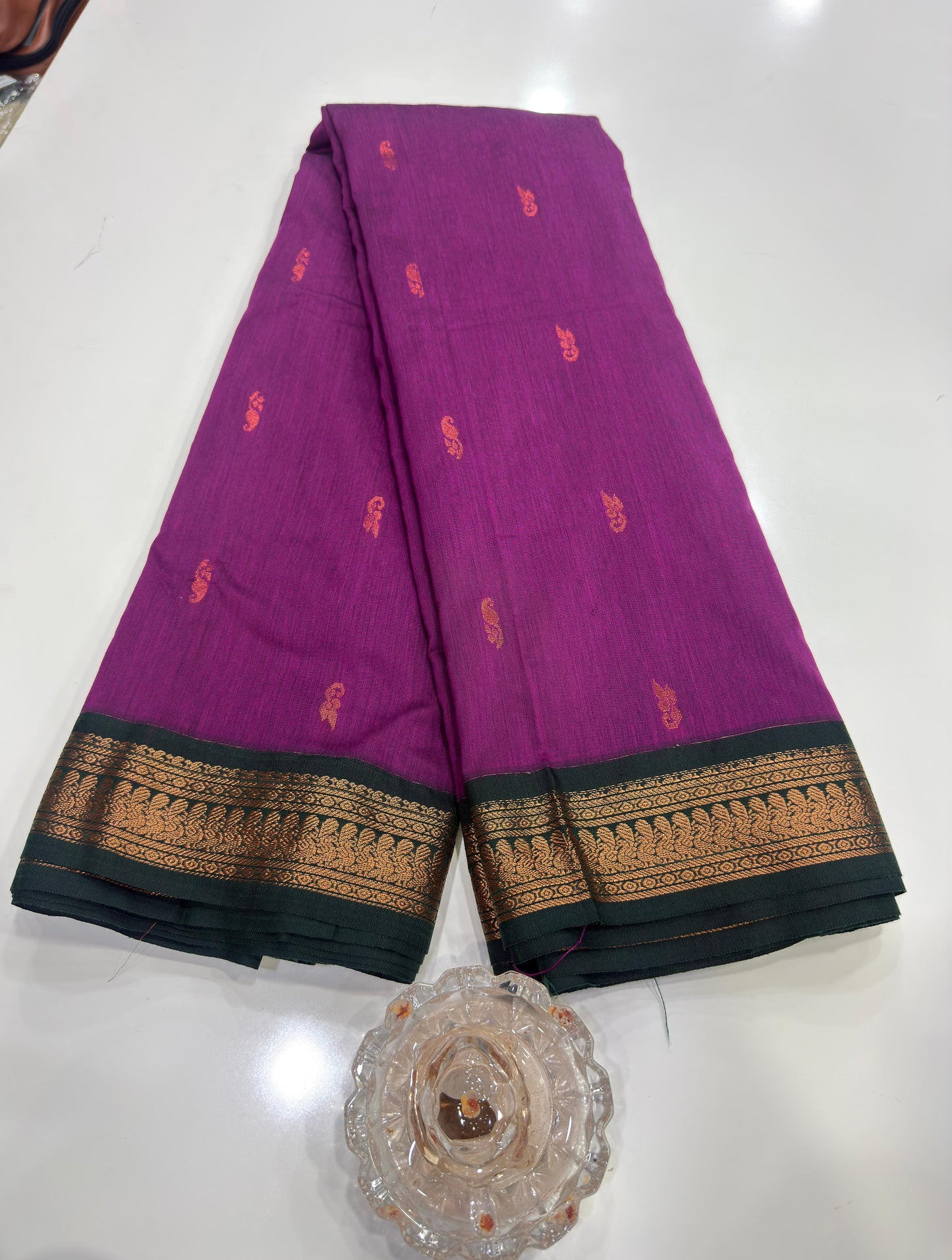 Kalyani Cotton Saree for Women with Zari Woven Border, Traditional Stripe Pallu and Tassel Detailing