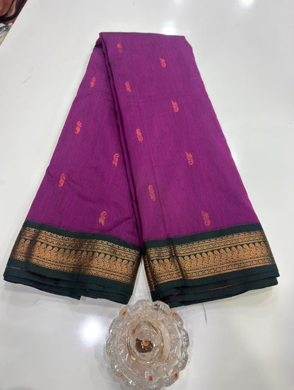 Kalyani Cotton Saree for Women with Zari Woven Border, Traditional Stripe Pallu and Tassel Detailing