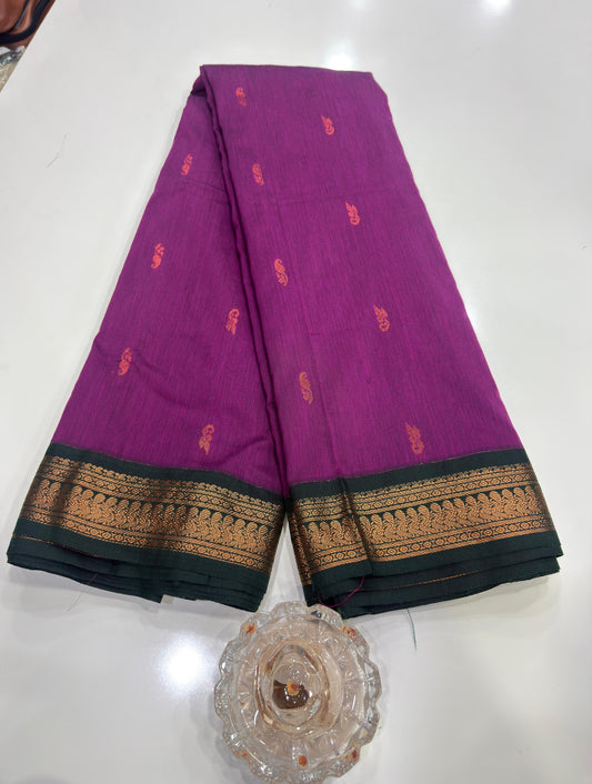 Kalyani Cotton Saree for Women with Zari Woven Border, Traditional Stripe Pallu and Tassel Detailing