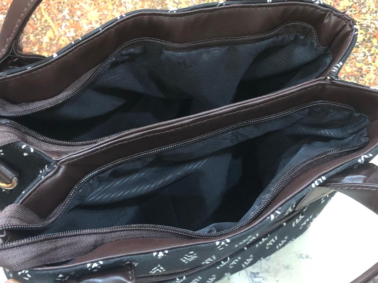 Dove Handbag cum Sling Bag in Block Printed Fabric with Double Partition and External Pouch – Women’s Bag