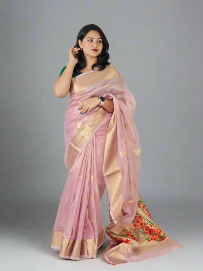 Korra Tissue Saree with Paithani Zari Weaving, Paithani Pallu and Heavy Blouse – Wedding Wear