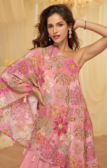 Designer Viscose Crepe Embroidered Kaftan Style Palazzo Set for Women with Blouse