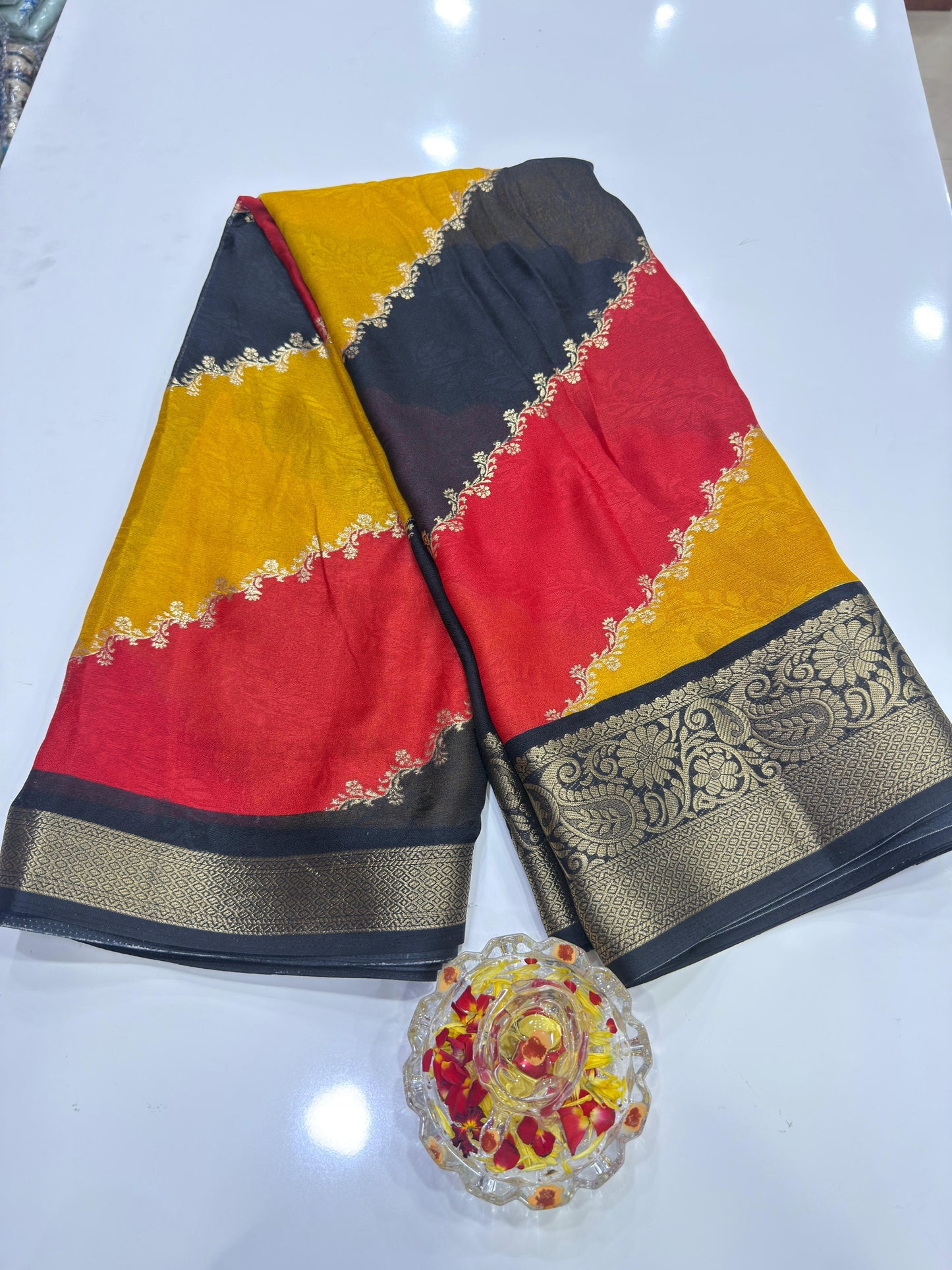 Silk Blend Saree for Women with Heavy Woven Border and Traditional Ethnic Design