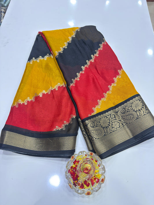 Silk Blend Saree for Women with Heavy Woven Border and Traditional Ethnic Design