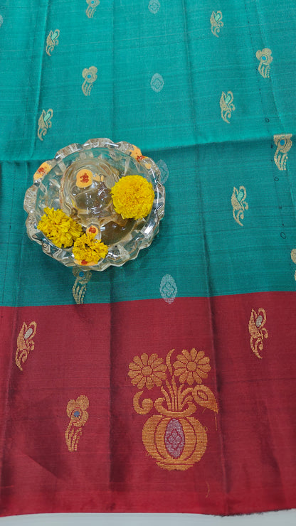 Pure Handloom Silk Saree with Woven Butta & Contrast Pallu
