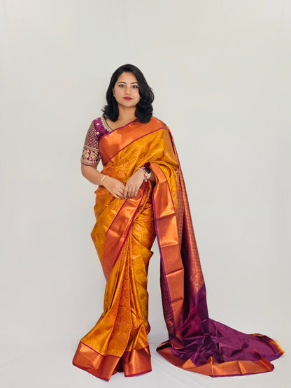 Bridal Kanchipuram Saree with Traditional Weaving and Embellishments – Women’s Wedding Saree