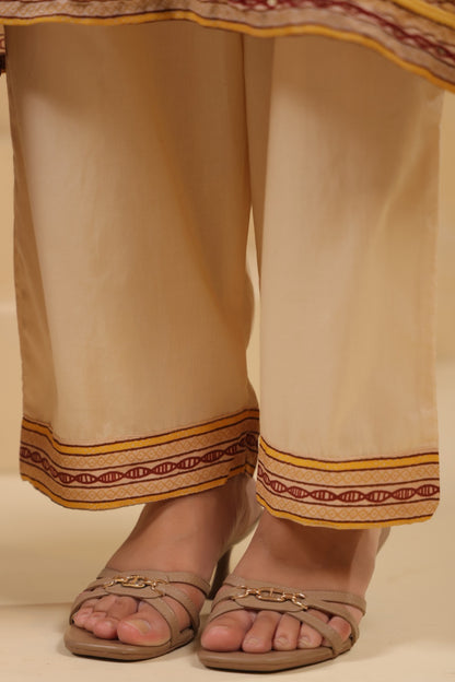 Mul Chanderi Kurti Pant Dupatta Set with Dori and Sequin Handwork for Women