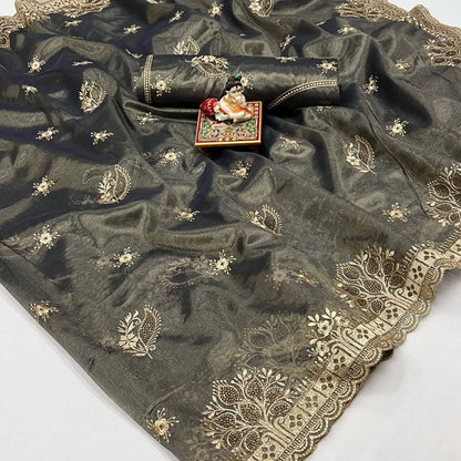 Organza Saree with Intricate Embroidery, Cutwork Detailing and Heavy Silk Blouse – Festive Wear