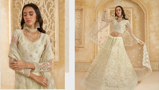 Net Lehenga Choli with Dupatta and Stone Embellished Cording Work – Wedding and Festive Wear for Women