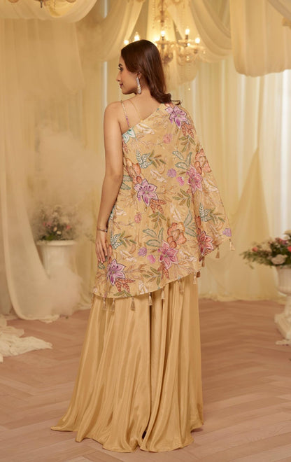 Designer Viscose Crepe Embroidered Kaftan Style Palazzo Set for Women with Blouse