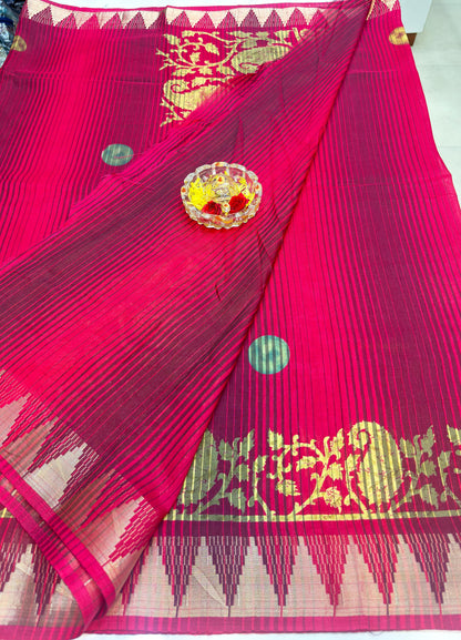 Printed Silk Blend Saree for Women with Temple Border and Traditional Ethnic Design