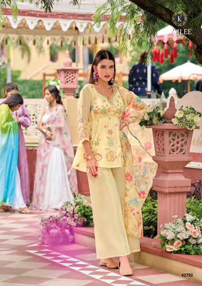 Viscose Shimmer Zari Silk Kurta Plazo Dupatta Set with Handwork and Digital Print Dupatta – Sizes XL to 3XL