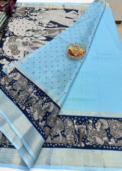 Semi Mysore Georgette Blend Saree for Women with Woven Border and Traditional Printed Design