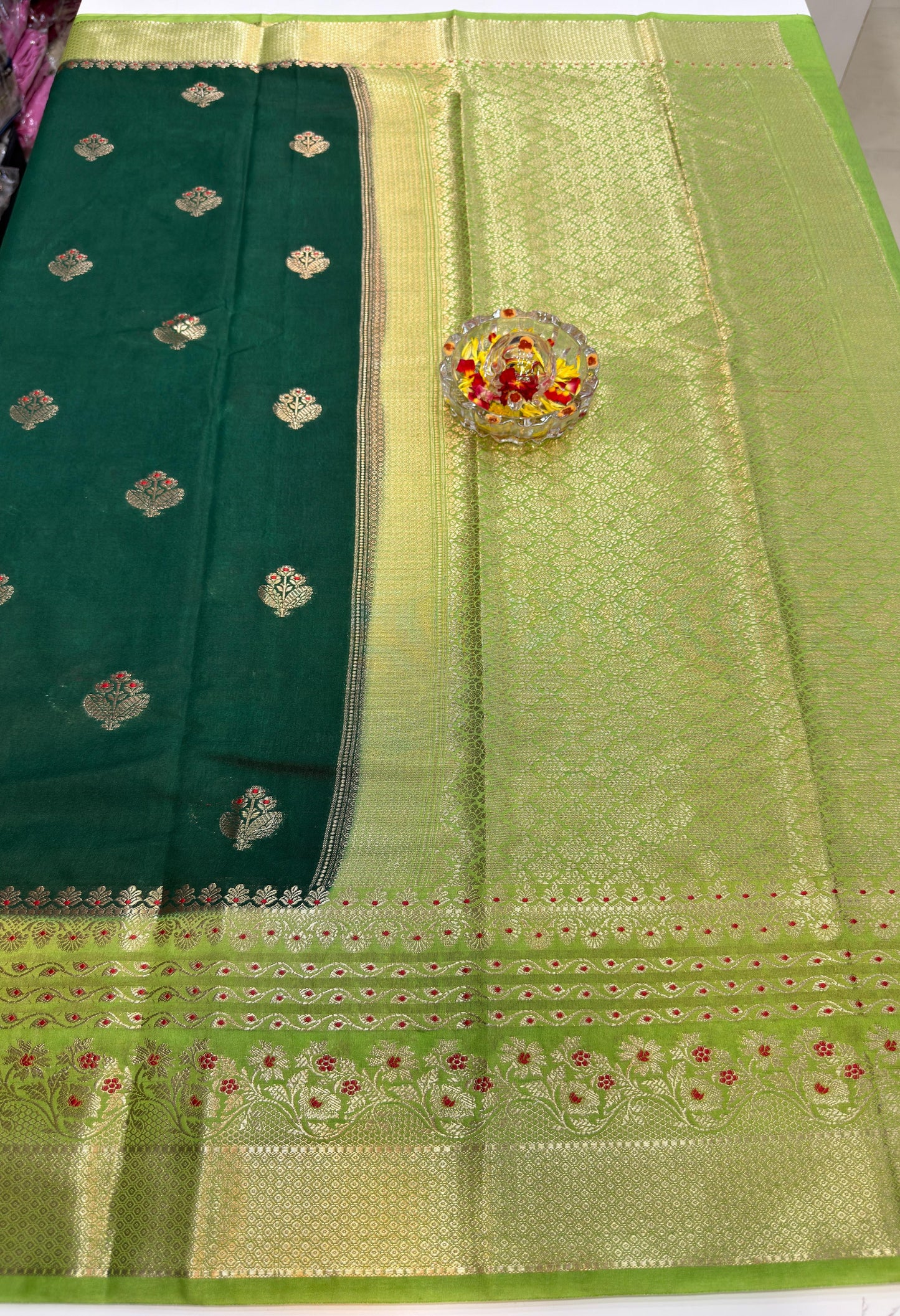 Banarasi Semi RW Mango Silk Saree for Women with Zari Buta, Contrast Border, Designer Pallu and Brocade Blouse