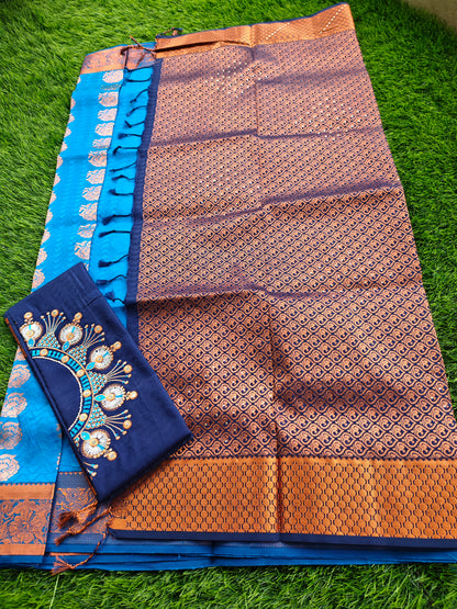 Soft Silk Saree with Cutwork and Stone Embellishments for Women