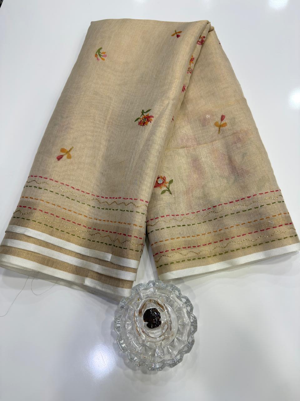 Erode Cotton Printed Saree with Aari Work and Tassel Pallu with Blouse Piece for Women