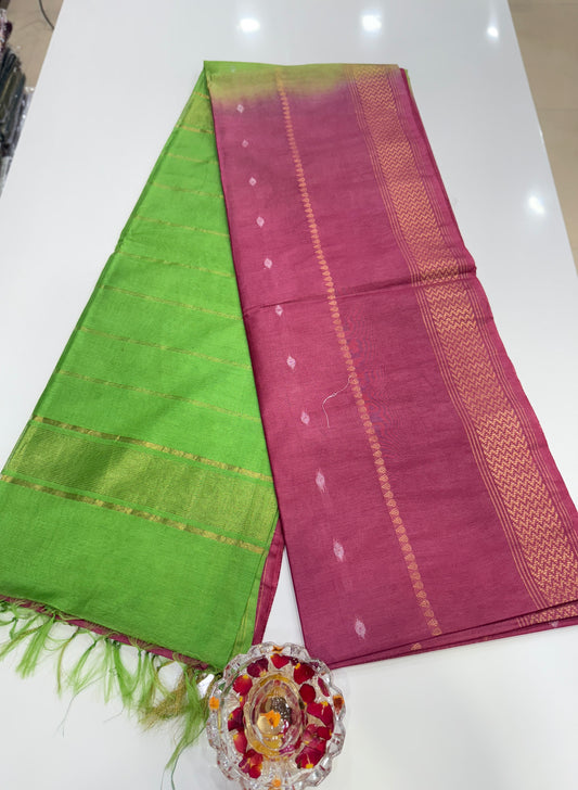 Semi Cotton Silk Saree with 2D Woven Buttas and Contrast Pallu – Elegant Daily and Festive Wear Saree