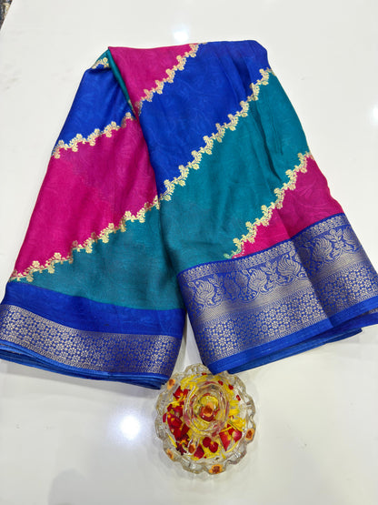 Silk Blend Saree for Women with Heavy Woven Border and Traditional Ethnic Design