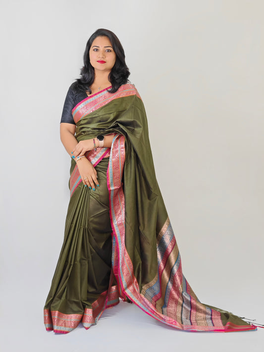 Muga Katan Saree with Brocade Blouse Piece for Women – Plain Body and Soft Drape