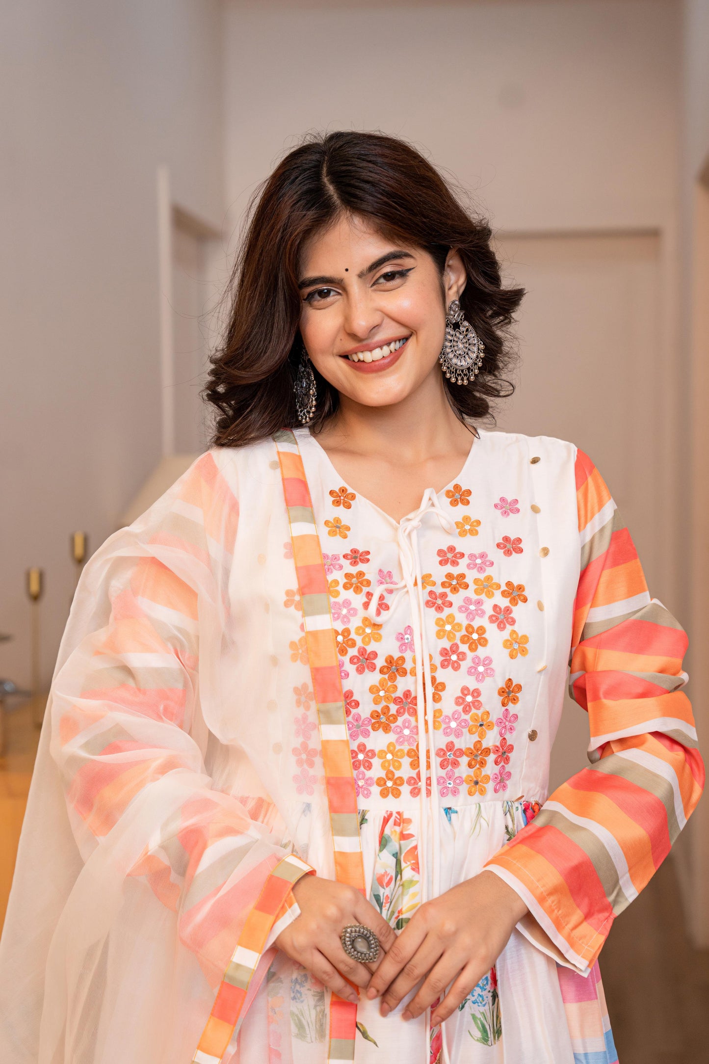 Soft Chanderi Kurta Pant with Organza Dupatta Set for Women – Embroidery & Digital Print – M to XXL