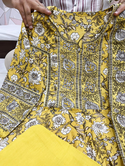 Cotton Anarkali Suit Set with Hand Embroidery, Zari Weaving and Lace Dupatta – Women’s Festive Wear