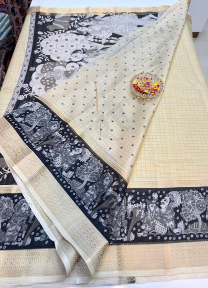 Semi Mysore Georgette Blend Saree for Women with Woven Border and Traditional Printed Design