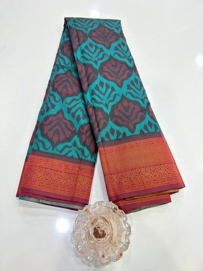 Soft Silk Ikkat Pochampally Saree with Traditional Woven Border and Blouse Piece for Women