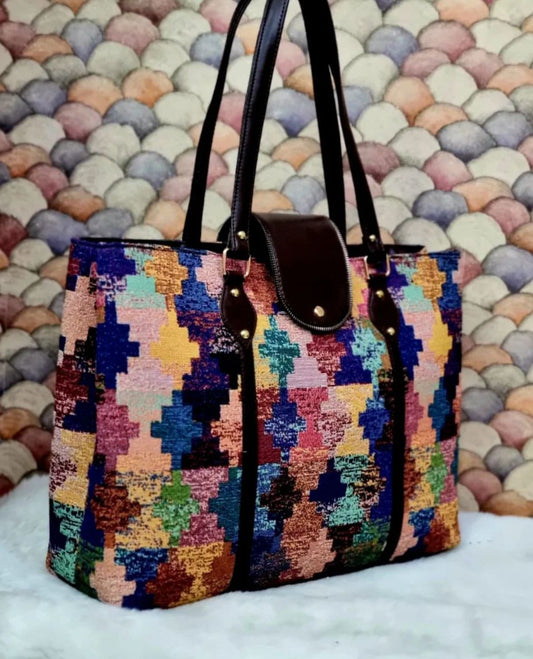 Fortune Tote Bag Double Partition with Laptop Compartment in Rug Jacquard Fabric – Women’s Handbag