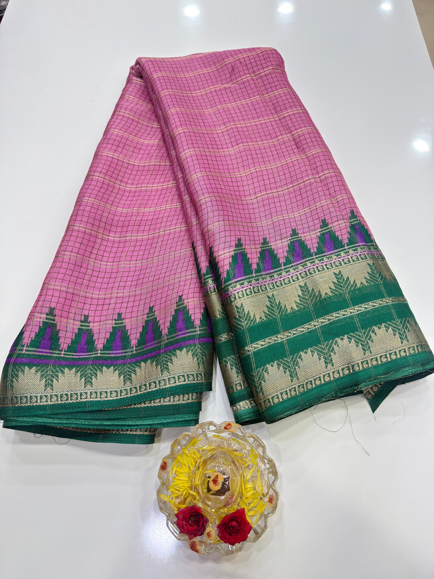 Silk Blend Saree for Women with Temple and Folk Motif Border Traditional Design