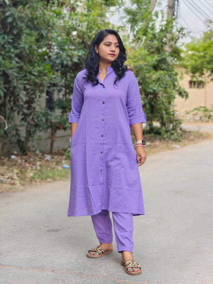 Women's fine cotton A-line kurti pant set with katha work and pocket – ankle-length, M to XXL