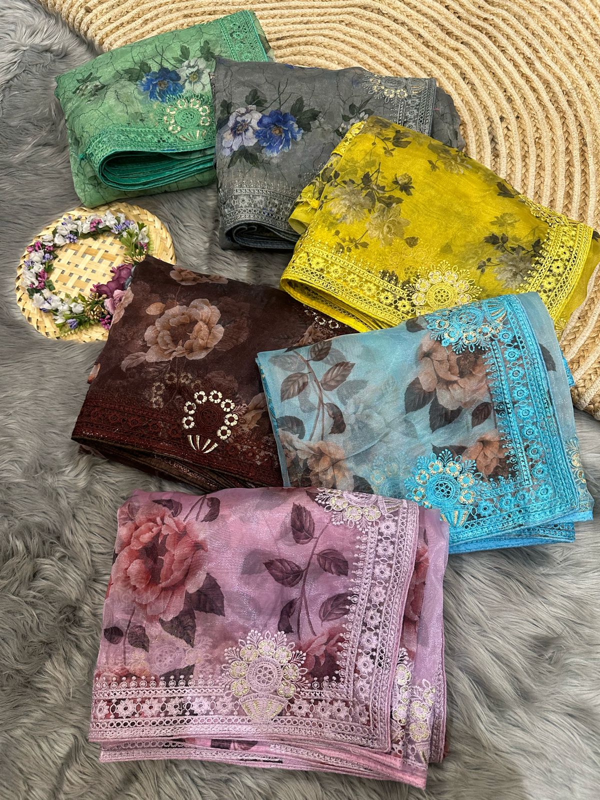 Organza Silk Saree with Digital Print and Viscos Thread Work – Banglori Silk Blouse Included