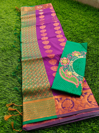 Soft Silk Saree with Cutwork and Stone Embellishments for Women