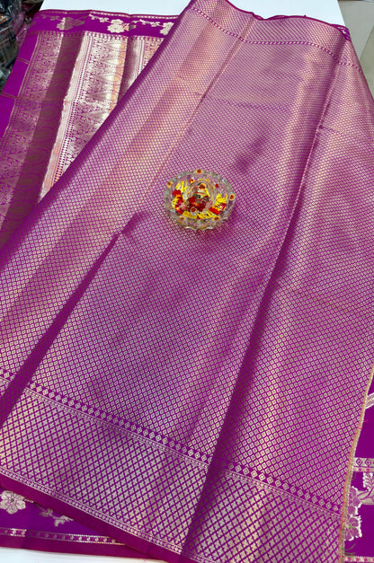 Banarasi Semi Katan Silk Saree for Women with Gold Zari Weaving, Meenakari Border and Blouse Piece