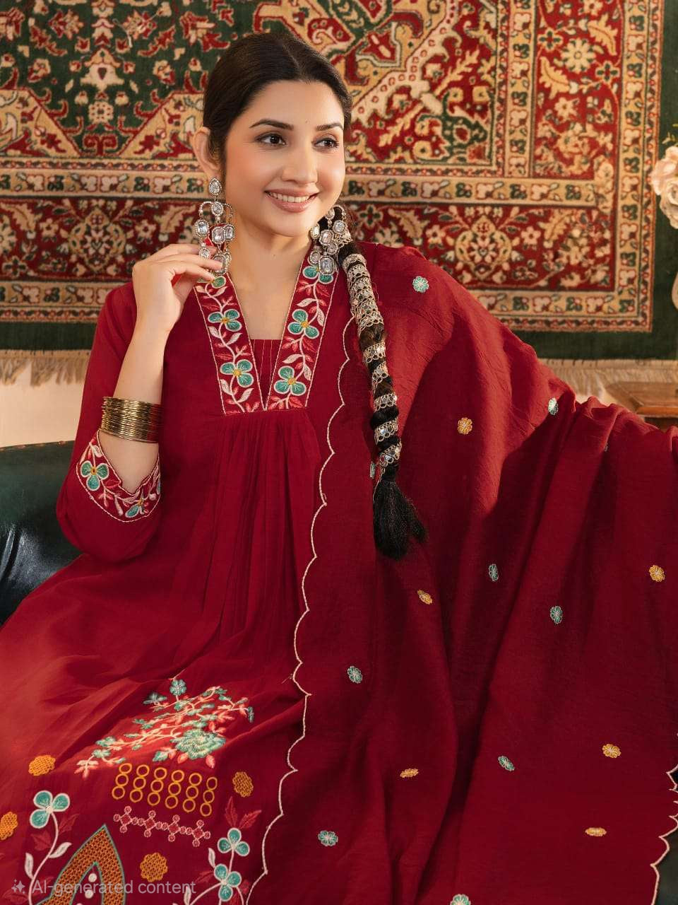 Mul Chanderi anarkali kurta set with cotton lining, Roman bottom and Chanderi dupatta, women’s festive 3 piece set XL–3XL