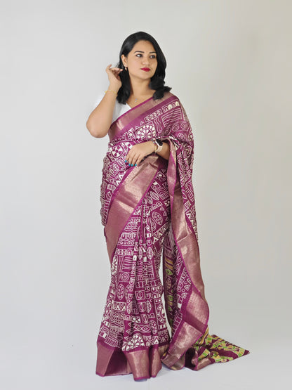 Cotton Crepe Saree with Sequence Work and Batik Print – Running Blouse Included