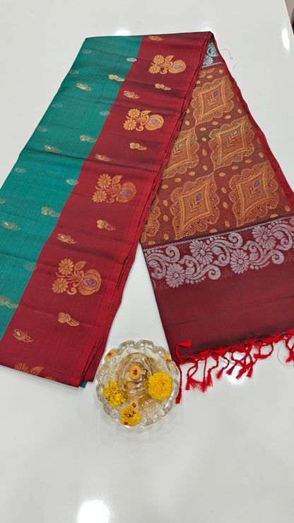 Pure Handloom Silk Saree with Woven Butta & Contrast Pallu