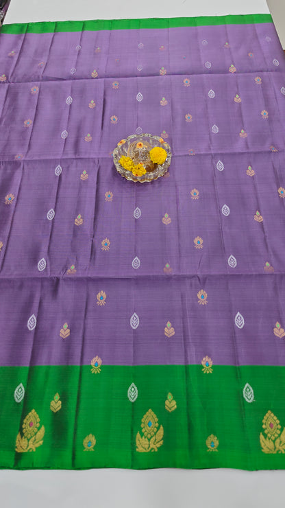 Pure Handloom Silk Saree with Heritage Contrast Pallu and Woven Motifs
