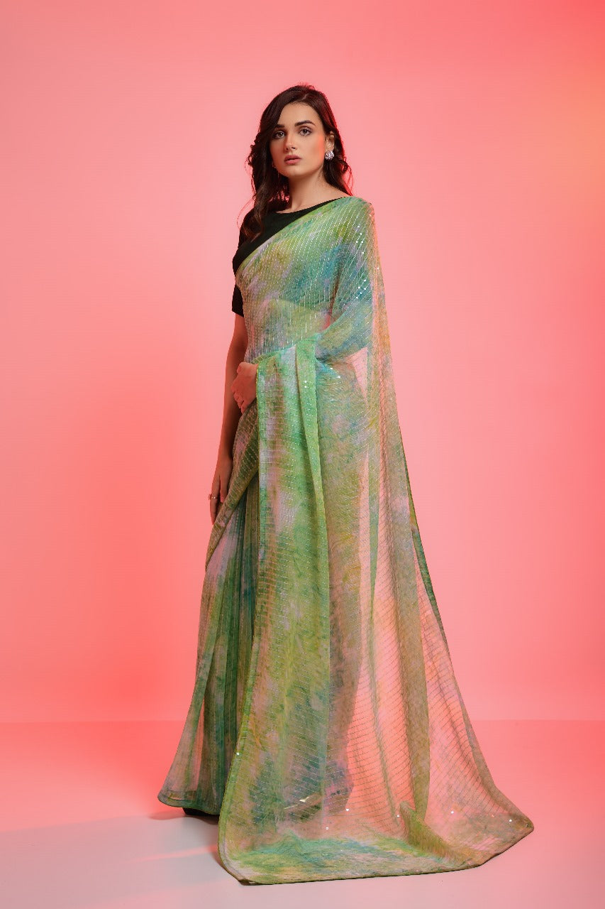 Georgette Saree with Allover Sequin Embroidery – Party and Festive Wear