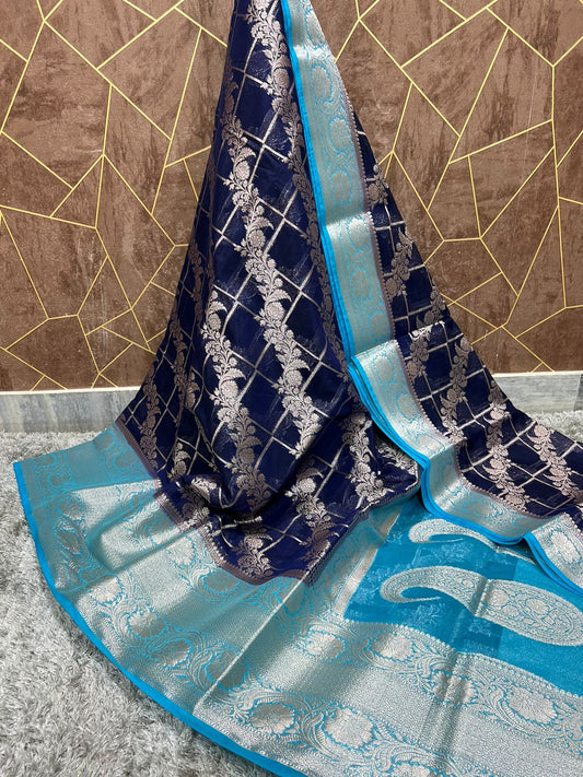 Banarasi Semi-Georgette Silk Saree with Brocade Motifs and Rich Pallu