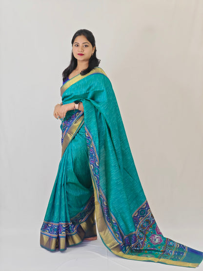 Soft Pochampally Silk Saree with Printed Multi-Butta Design and Contrast Running Blouse