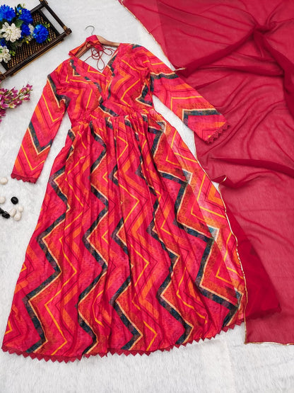 Red Gown with Dupatta complete lining