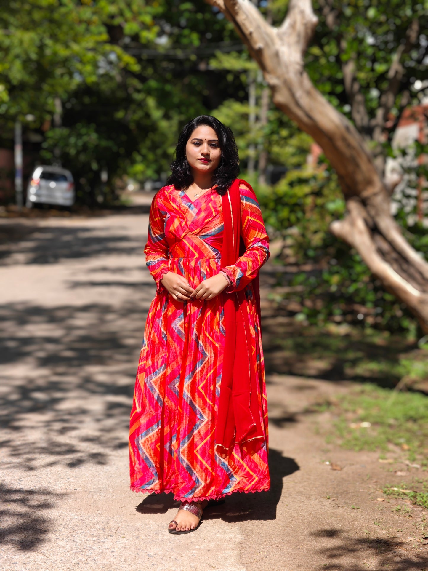 Red Gown with Dupatta complete lining