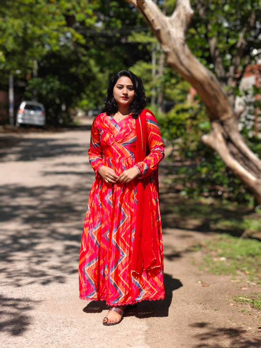 Red Gown with Dupatta complete lining