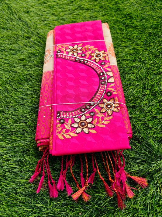 Soft Silk Saree with Cutwork and Stone Embellishments for Women