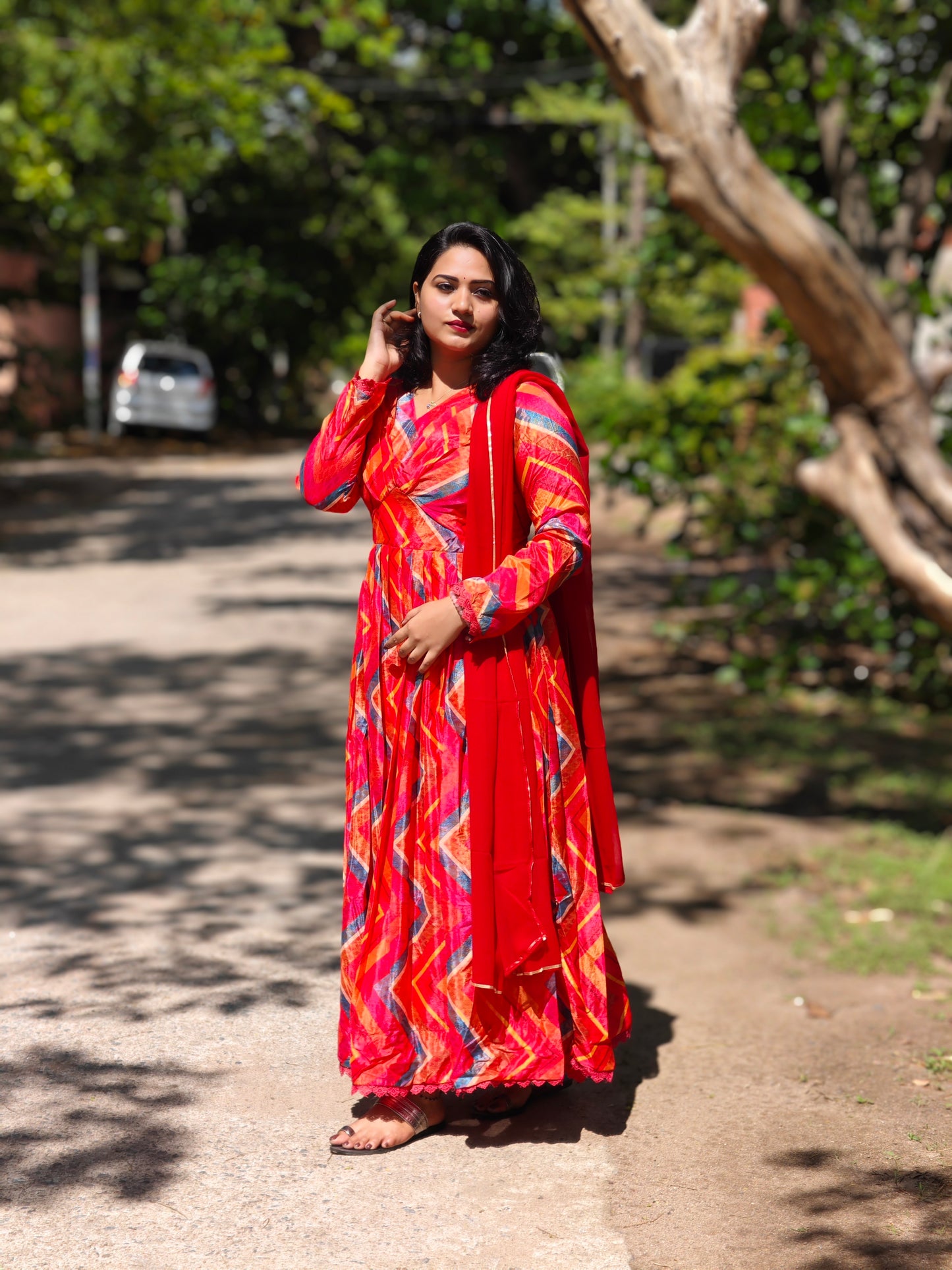 Red Gown with Dupatta complete lining