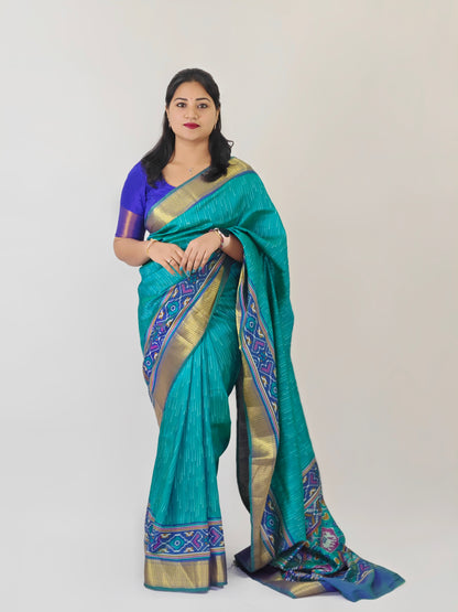 Soft Pochampally Silk Saree with Printed Multi-Butta Design and Contrast Running Blouse