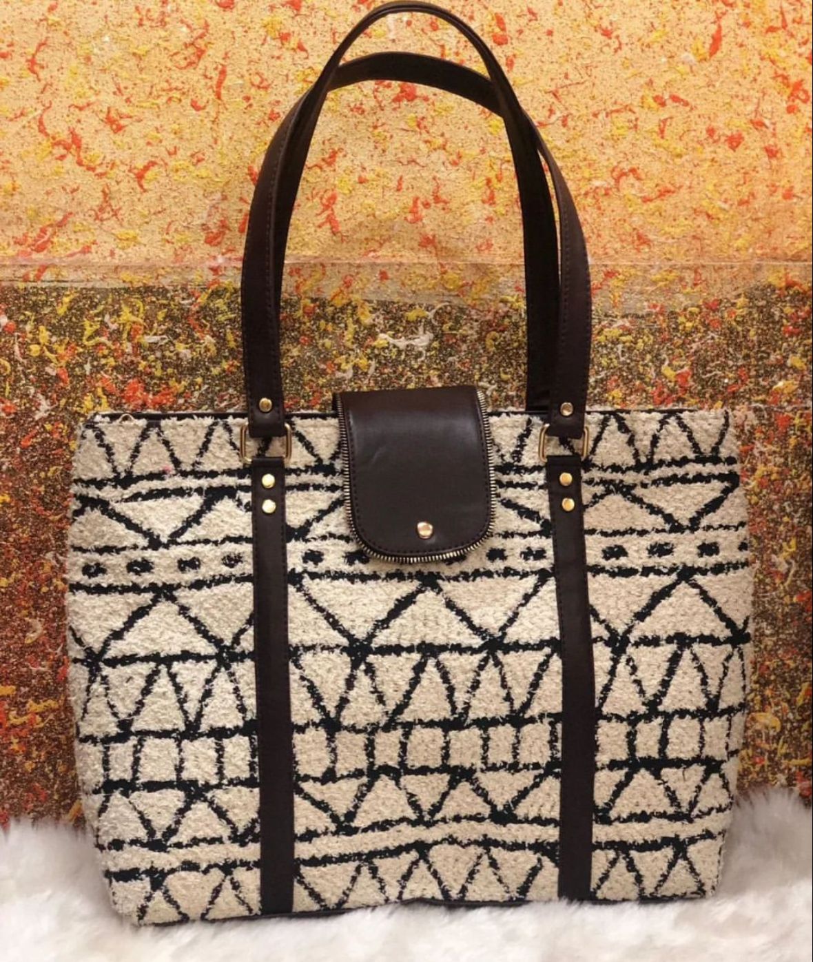 Fortune Tote Bag Double Partition with Laptop Compartment in Rug Jacquard Fabric – Women’s Handbag