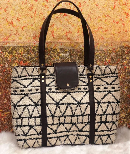 Fortune Tote Bag Double Partition with Laptop Compartment in Rug Jacquard Fabric – Women’s Handbag